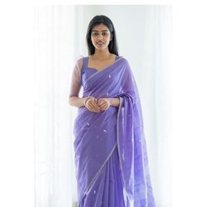 SGF11 Women's Kanjivaram Soft Cotton Linen Silk Saree With Blouse Piece