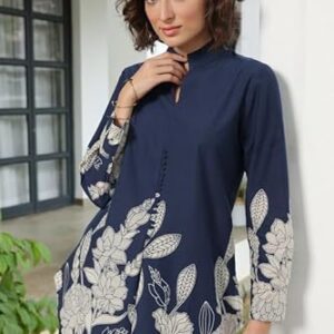 JISORA Women's Blue Printed Pure Cotton Co-Ord Set