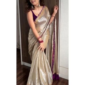 HMP Fashion Womens Pure Soft Two Tone Erode Soft Silk Sarees with Amazing Lace work Border and Paired with Plain Banglori Blouse piece