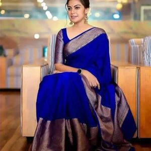 C J Enterprise Women's Soft Pure Kanjivaram Silk Saree For Wedding Banarasi Cotton Sari With Blouse Piece (Yatri-51)