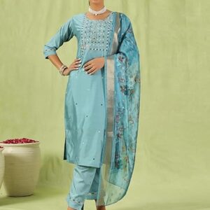VredeVogel Kurta Set with Dupatta | Silk Blend Kurta Set for Women | Women's Ethnic Casual Kurti Set |Kurta Pant Festive Suit