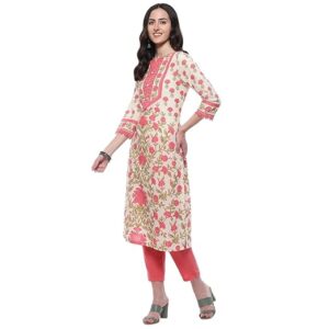 BIBA Floral Women Cotton Straight Kurta
