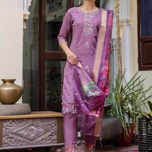 VredeVogel Kurta Set with Dupatta | Viscose Roman Silk Embroidered Kurta Set for Women | Women's Ethnic Casual Kurti Set |Kurta Pant Festive Suit