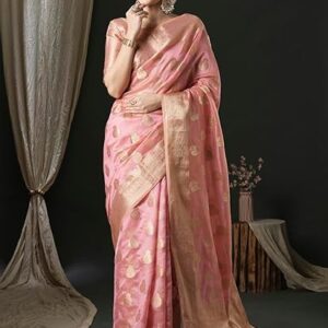 AKHILAM Women's Organza Ethnic Motif Woven Design Saree With Unstitched Blouse Piece(UNATI3001_AC_Parent)