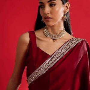 AKHILAM Women's Satin Solid Saree With Unstitched Blouse