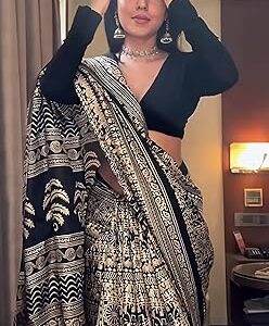 EthnicJunction Women's Silk Cotton Kalamkari Print Saree With Blouse Piece