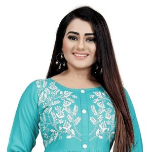 Women's Rayon Flared Embroidery Kurti Under 599 Designer Attractive Look Women's Kurta