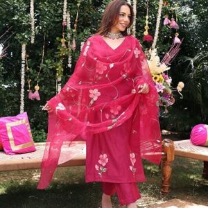 ANNI DESIGNER Women's Rayon Viscose Printed Straight Kurta with Pant & Dupatta