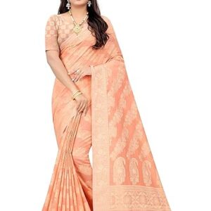 SWORNOF Women's Lucknowi Chikankari Linen cotton Woven Sarees For Women with Blouse sarees for Women