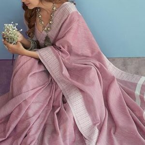 MADHUHANSH Women's Lucknowi Chikankari Linen cotton Woven Sarees For Women with Blouse sarees for Women