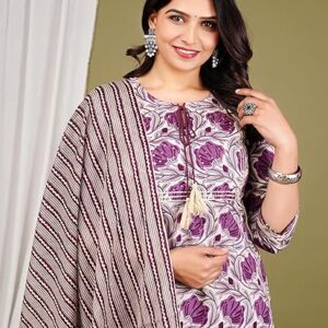 MOAJAZA Women's Cotton Handwork Straight Kurta with Pant & Dupatta