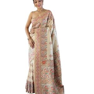 D V ENTERPRISE Women's Pure Original kanchipuram Zari weaving silk Kalamkari Kanjivaram desinger Saree With Blouse piece for Wedding