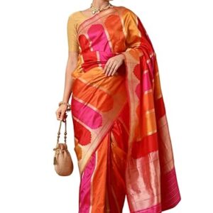 THE WEAVERS SHOP BY RAAVI Handloom Banarasi Silk Saree - Pure Katan Zari Work with Unstitched Blouse | Traditional Bridal for Grand Festive Celebrations