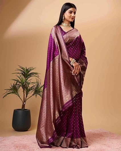 Sugathari Women's Banarasi Saree Pure Kanjivaram Silk Saree Soft new ladies 2023 Design Wear Pattu Sarees Latest Cotton Party Sari collections With Blouse Piece for Wedding sadi (SAM PARI-113) - Image 4