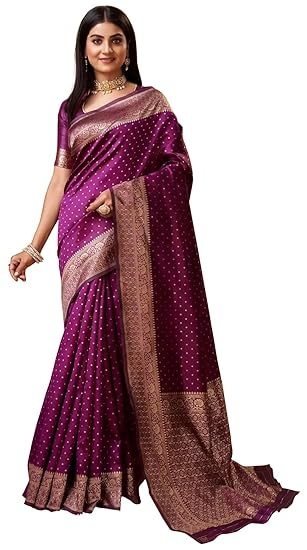 Sugathari Women's Banarasi Saree Pure Kanjivaram Silk Saree Soft new ladies 2023 Design Wear Pattu Sarees Latest Cotton Party Sari collections With Blouse Piece for Wedding sadi (SAM PARI-113)