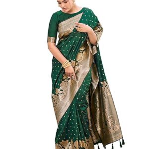 MANOHARI Women's Trendy Banarasi Woven Saree with Heavy Jacquard Work, Elegant Design, Silk Saree with Maching Lace Border Unstitched Blouse Piece for Weddings & Festive Occasions