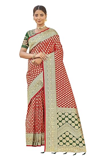 MANOHARI Most Trendy Jacquard Work Woven Saree with Unstitch Blouse Piece