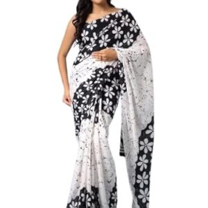 MARWAL HANDICRAFTS Elegant Cotton Mulmul Hand Block Printed Saree with Unstitched Blouse