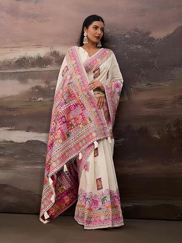 Cotton Digital Printed Embellished Saree With Tassels And Unstitched Blouse Piece (CHITRALEKHA_VOL1_PARENT) - Image 5