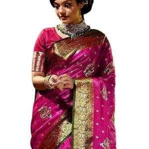 Women's Glory Banarasi Satin Silk Saree With Embroidered Design and Zari Work.