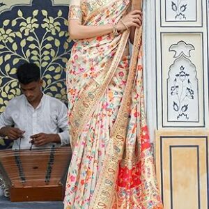 SGF11- Women's Kanjivaram Pure Soft Silk Handloom Saree Pure Golden Zari With Blouse Piece
