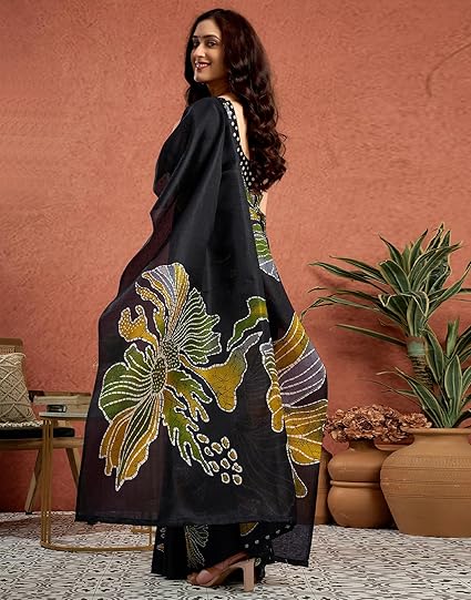 SIRIL Women's Cotton Printed Saree With Unstitched Blouse Piece - Image 3