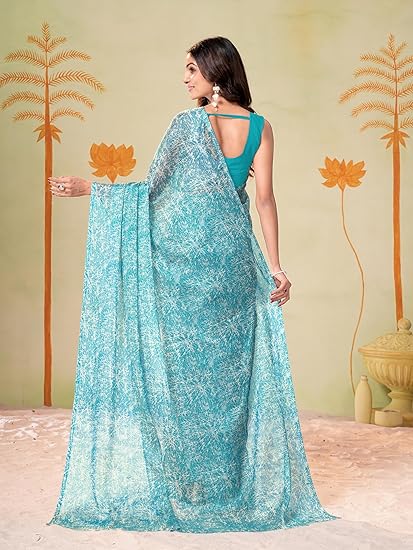 Garden Vareli Women Elegant Abstract Print Nara Chiffon Saree 35647 - Image 6