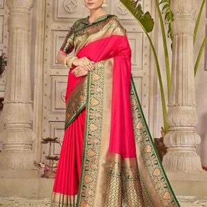 Garden Vareli Banarasi Silk Jacquard Saree Rich Pallu and Zari Border with Unstitched Blouse Piece