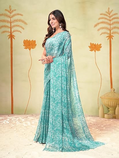 Garden Vareli Women Elegant Abstract Print Nara Chiffon Saree 35647 - Image 3