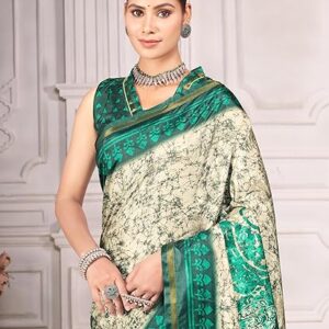 Garden Vareli Womens Abstract Print Crepe Saree with Unstitched Blouse Piece